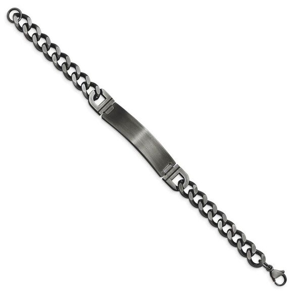 Stainless Steel Brushed & Antiqued Curb Link I.D. Bracelet, 8.75 Inch